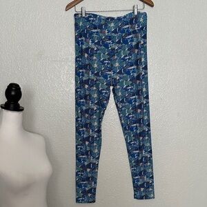 LulaRoe Women’s Tall Blue Patterned Fish-Print Leggings